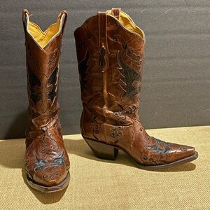 Bodacious Boot Co Womens Brown Black Goat Boots Sz 7.5 Snip Toe Western Cowgirl